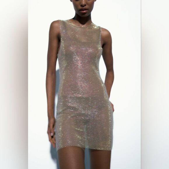 ZARA MESH RHINESTONE DRESS Crystal - Picture 6 of 12